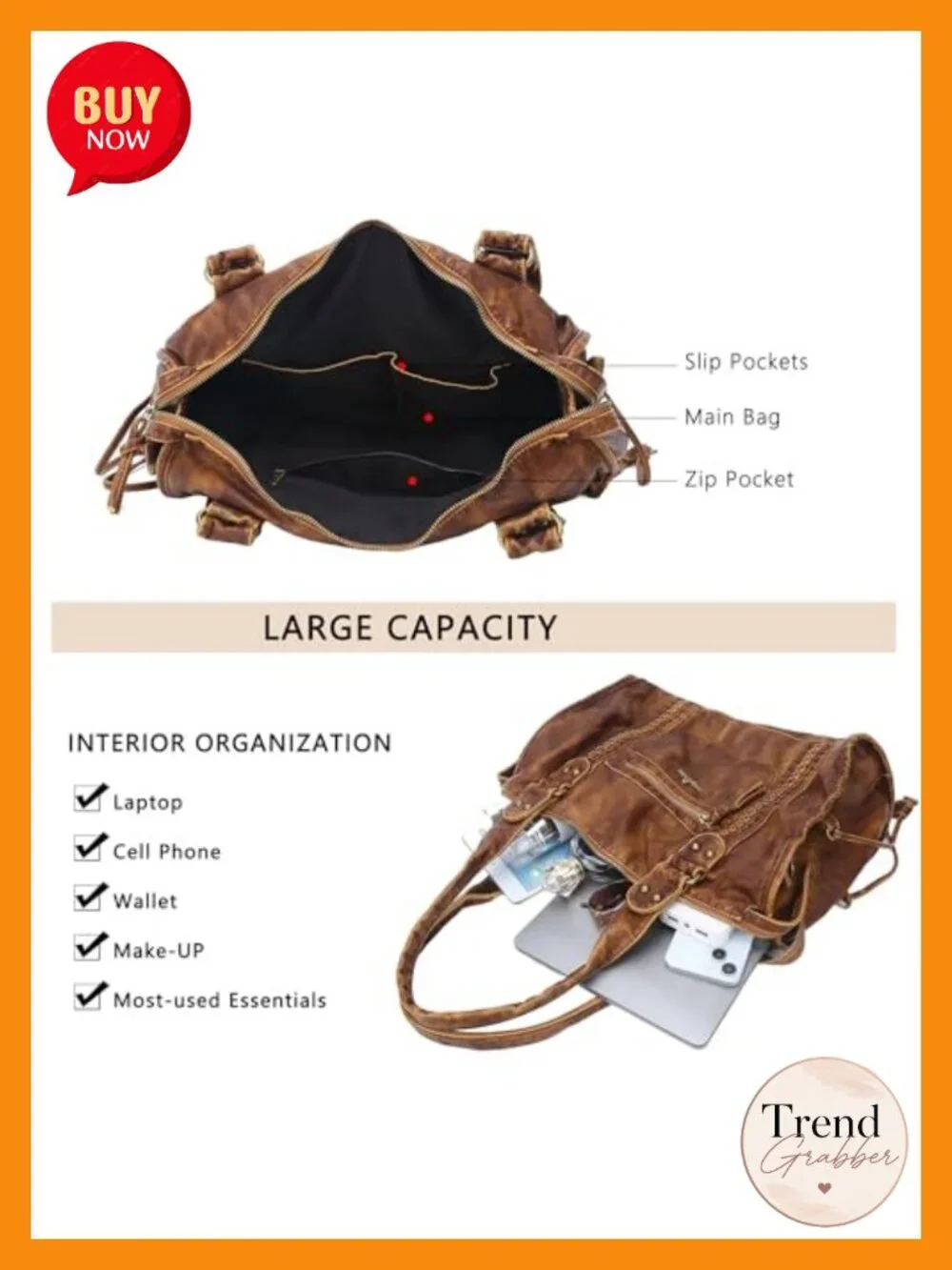 Large Hobo Satchel Handbag Vegan Leather Shoulder Tote Purse